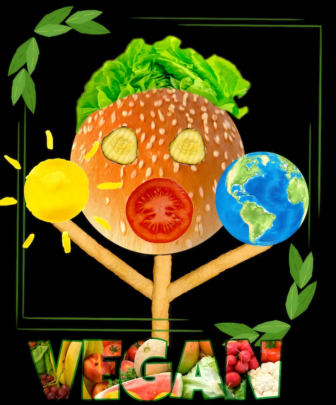 stick figure made of veggies