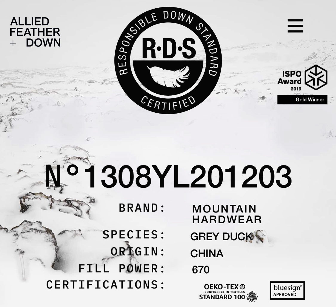 Allied Feather + Dow receipt showing certifications