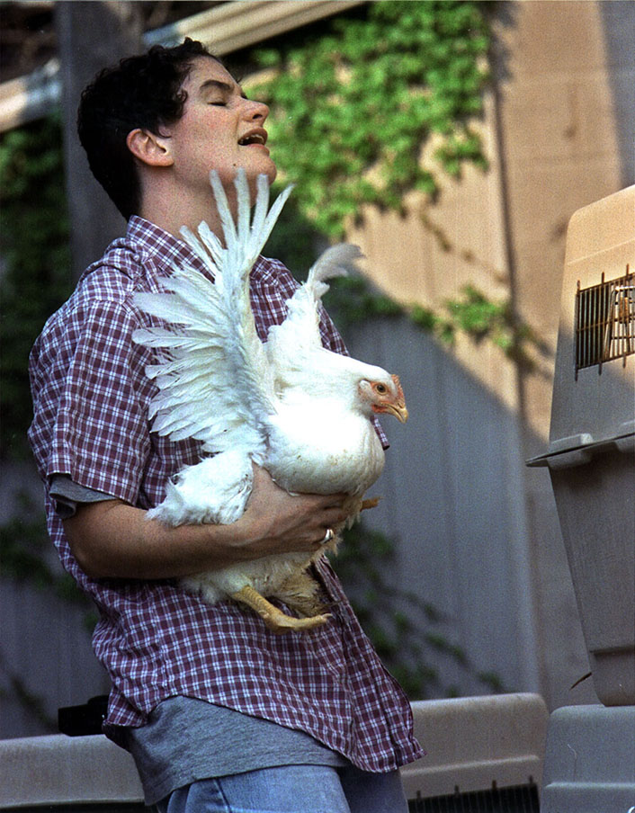 Mary Kay with hen