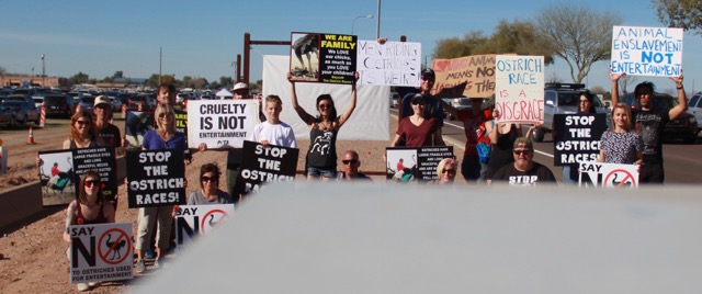 Protesters holding signs on Saturday
