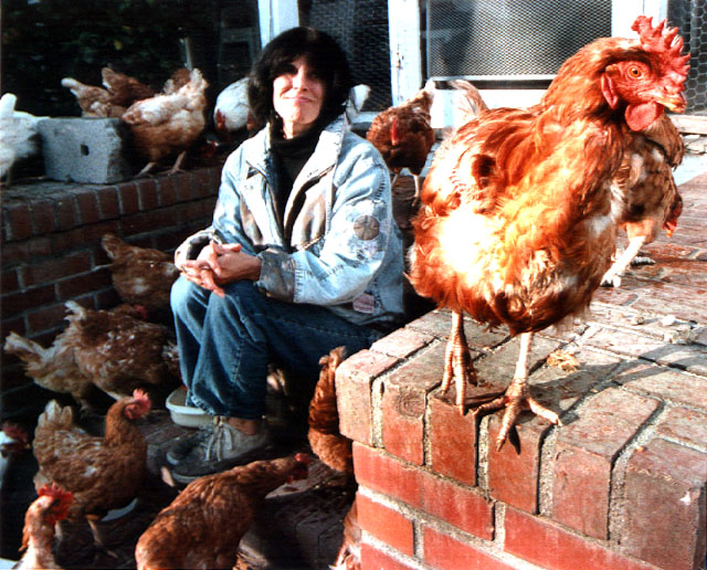 Karen Davis with Hens