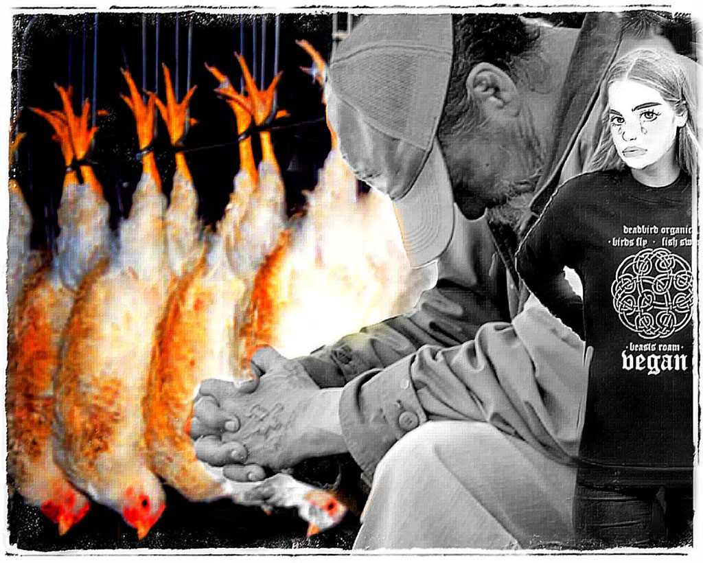 Slaughtered Chickens with Worker and Girl